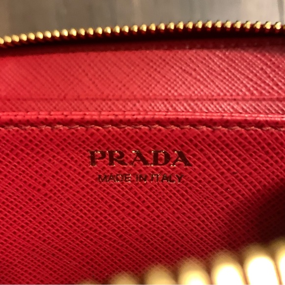 Prada Fuoco (Cherry Red) Saffiano Leather Compact Zip Around Wallet - Picture 7 of 8